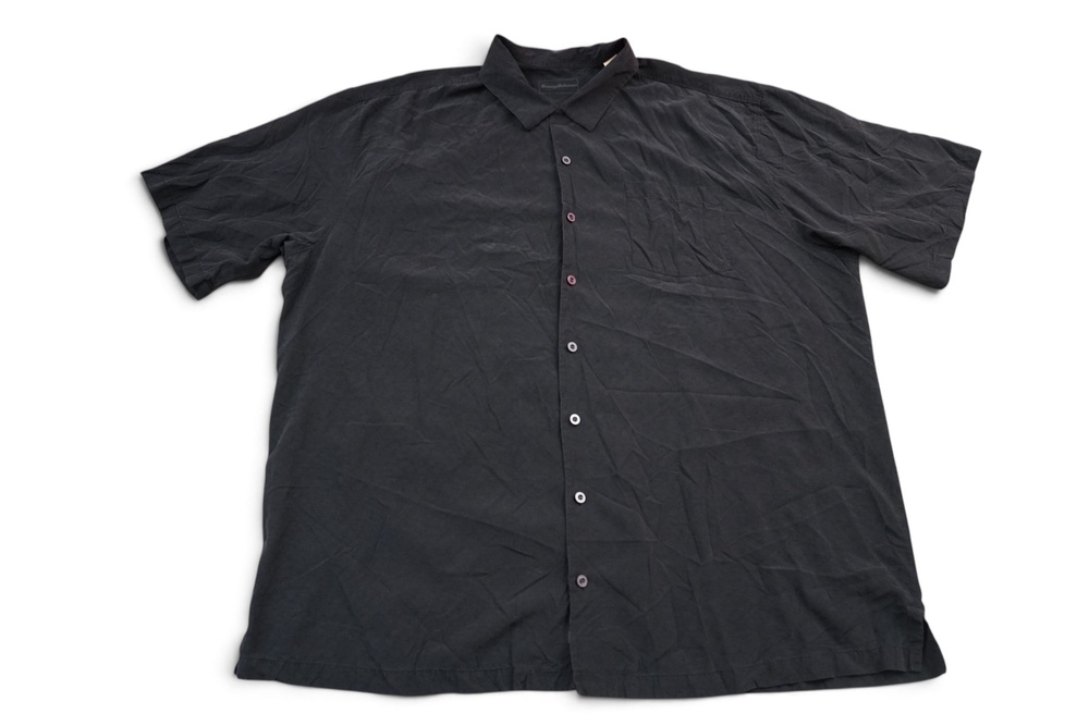 Tommy Bahama Shirt Mens 3XLT Faded Black 100% Silk Short Sleeve Button Up Casual